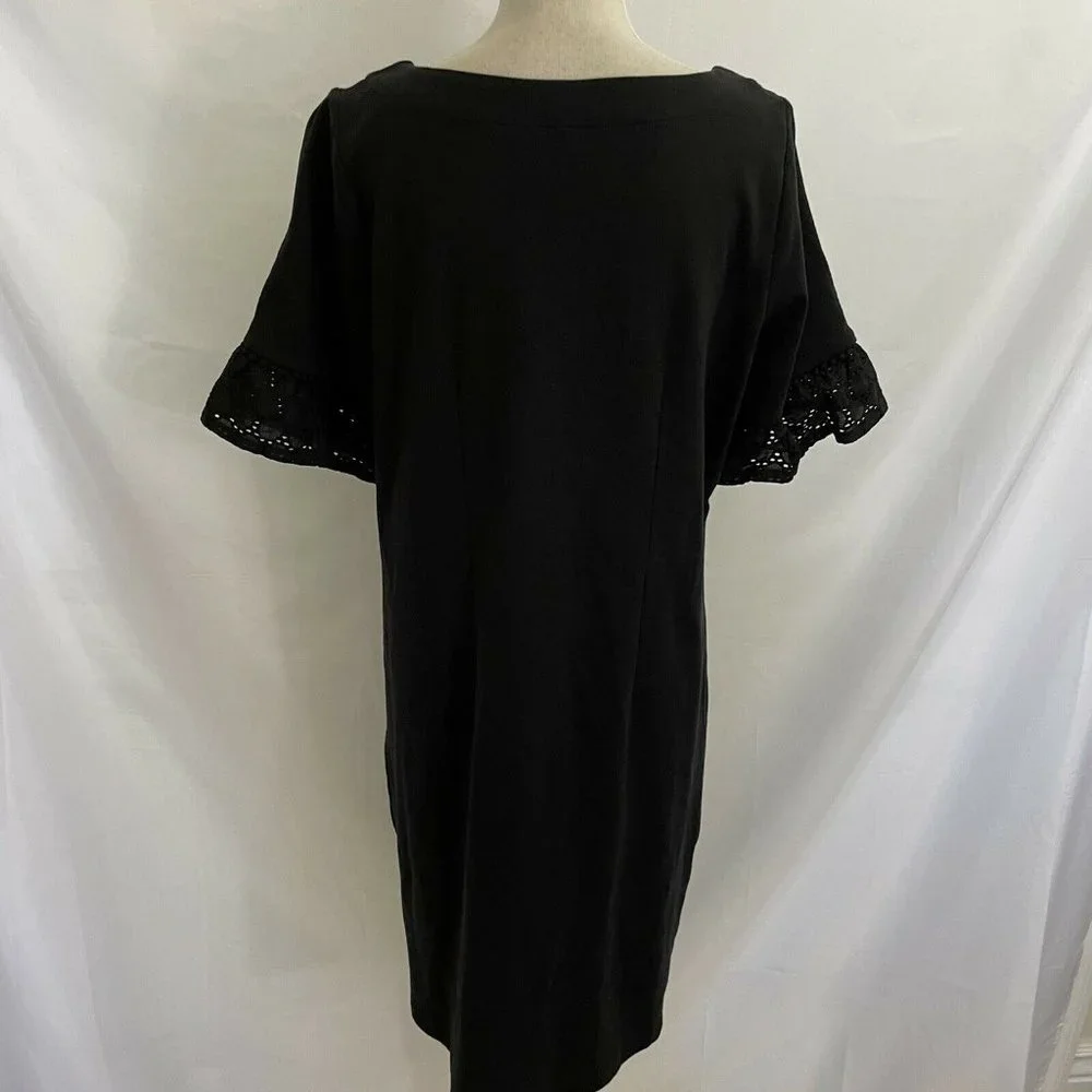 Talbots X Plus Women's Black Shift Dress Eyelet Ruffle Short Sleeve - Picture 5 of 7